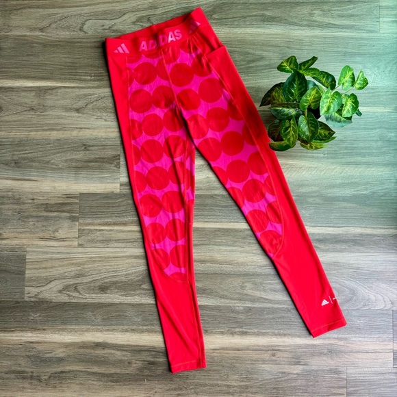 NWT Adidas x Marimekko Tech fit Prime Long Tights Red Geometric Print Size S - Picture 3 of 15